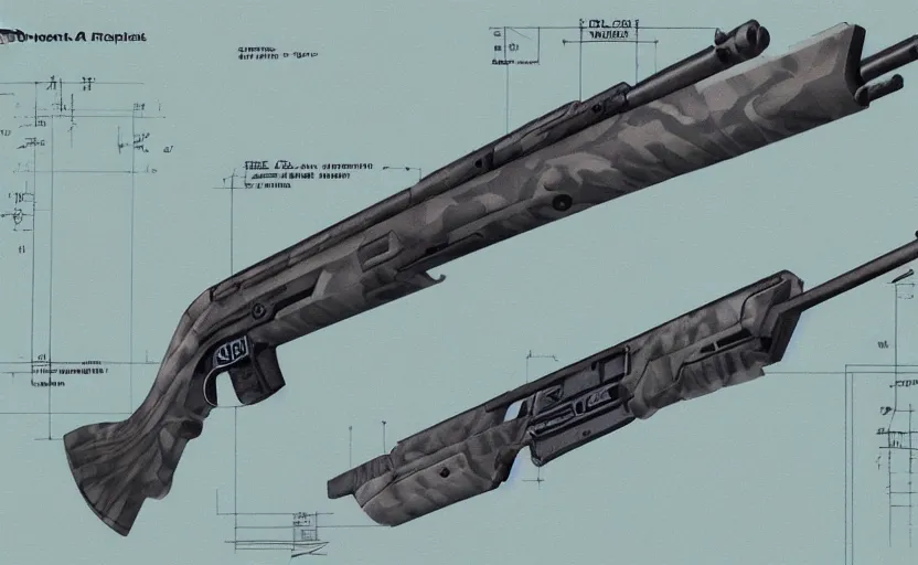 Prompt: A blueprint concept for a rifle, blueprints, concept art