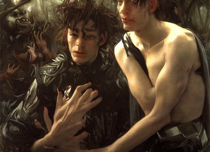 Image similar to jared the goblin king by edgar maxence and caravaggio and michael whelan and delacroix style, artistic, intricate painting, cinematic lighting, hyper realistic, extremely detailed, establishing shot, 8 k resolution, dramatic lighting