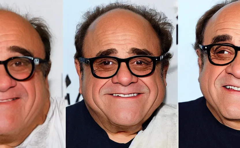 Image similar to before and after photos of danny devito undergoing obamification surgery to look more like obama.