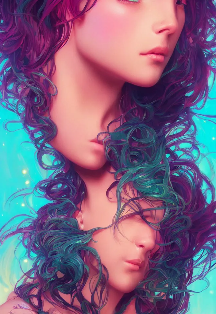 Image similar to beautiful, young woman, detailed gorgeous face, vaporwave aesthetic, synthwave, colorful, psychedelic, artstation, concept art, smooth, extremely sharp detail, finely tuned detail, ultra high definition, 8 k, unreal engine 5, ultra sharp focus, illustration, art by artgerm, greg rutkowski and alphonse mucha