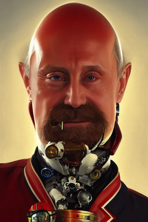 Image similar to vladimir putin as a robotnik dr eggman, realistic portrait, symmetrical, highly detailed, digital painting, artstation, concept art, smooth, sharp focus, illustration, cinematic lighting, art by artgerm and greg rutkowski and alphonse mucha