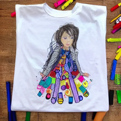 Image similar to childrens drawing, fashion design, t shirt