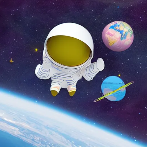 Prompt: Fumo toys flying on Earth orbit