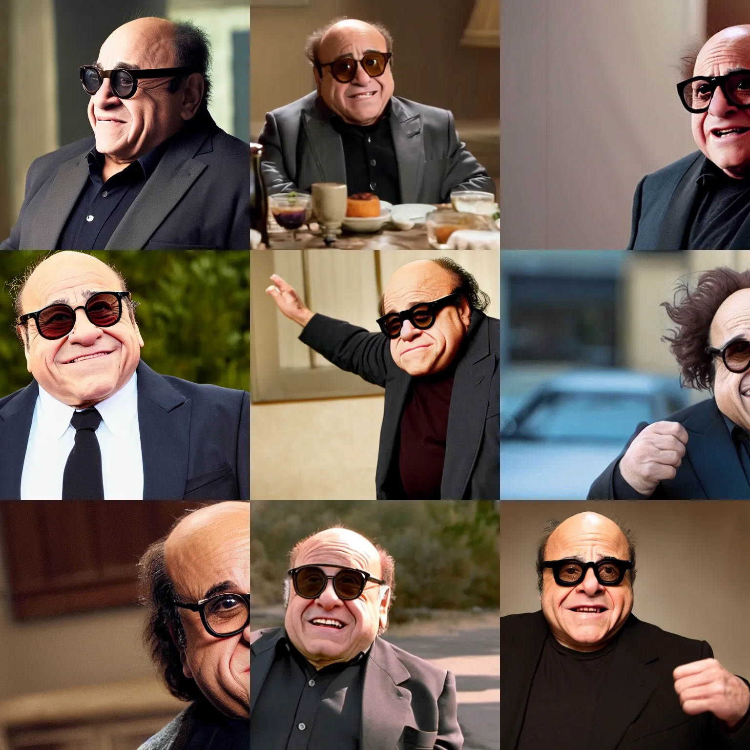 Prompt: Cinematic movie still of danny devito cosplaying as tom cruise