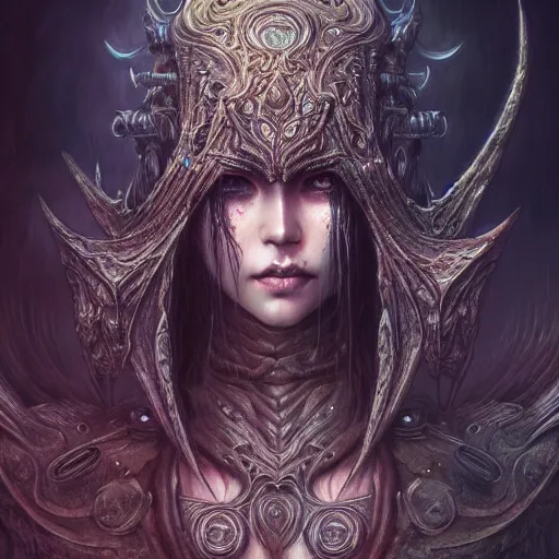 Image similar to a highly detailed long shot photo of chthonic warcraft female character by ayami kojima, beksinski, giger, intricate, digital painting, artstation, intricate, concept art, smooth, sharp focus, illustration