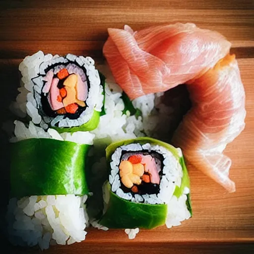 Image similar to “a pig sushi roll. Award winning food photography.”