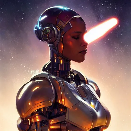 Image similar to cyborg droid entanglement milky way, epic lighting, sketch illustration, ultra detailed, art by artgerm and greg rutkowski and alphonse mucha