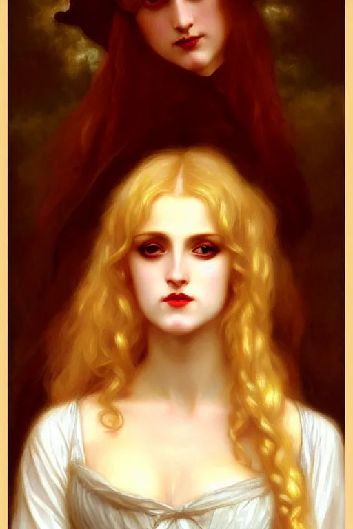 Prompt: victorian vampire blonde, painting by rossetti bouguereau, detailed art, artstation