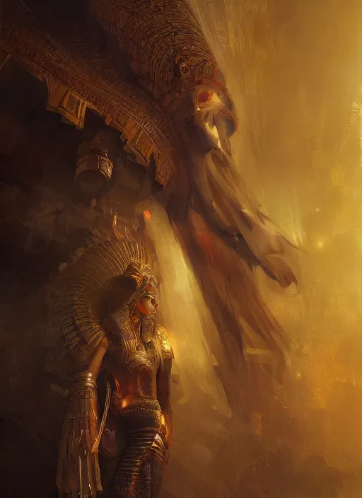 Image similar to egyptian god, powerfull, intricate, elegant, volumetric lighting, digital painting, highly detailed, artstation, sharp focus, illustration, ruan jia, rutkowski