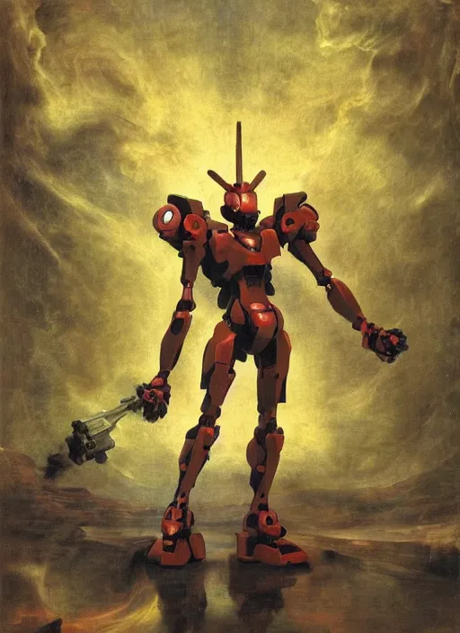 Prompt: evangelion mech. by rembrandt, 1 6 6 7, fractal flame