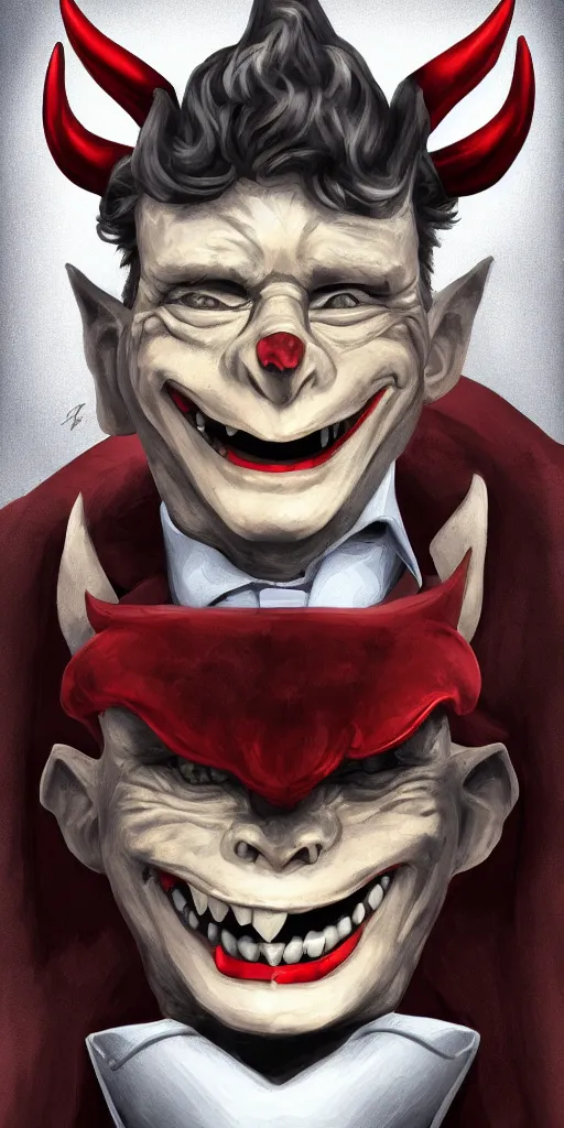 Image similar to a grinning devil dressed as an accountant, digital art, character portrait, high quality, 8 k, detailed,