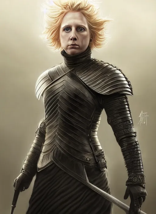 Image similar to donald trump ( hair ) as brienne of tarth, digital painting, extremely detailed, 4 k, intricate, brush strokes, mark arian, artgerm, bastien lecouffe - deharme