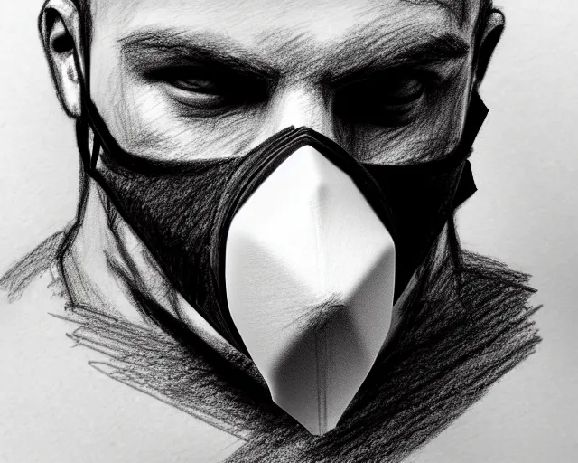 Image similar to draft drawing of a european man covering face with mask, draft sketch, thin stroke, trending on artstation, context art, pencil sketch, high detail