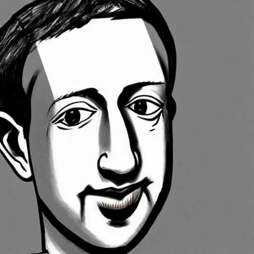 Image similar to a caricature portrait of Mark Zuckerberg drawn by Mahesh Nambiar