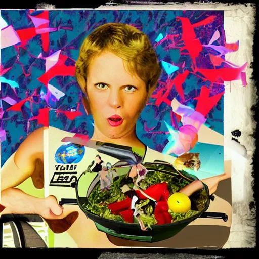 Image similar to bicycle turret lady plane grown face bin shooting laser plastic rock eating salad warned, collage artwork