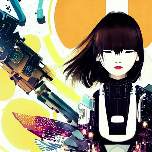Prompt: Frequency indie album cover, luxury advertisement, yellow and white colors. highly detailed post-cyberpunk sci-fi close-up cyborg detective assassin girl in asian city in style of cytus and deemo, mysterious vibes, by Ilya Kuvshinov, by Greg Tocchini, nier:automata, set in half-life 2, beautiful with eerie vibes, very inspirational, very stylish, with gradients, surrealistic, dystopia, postapocalyptic vibes, depth of filed, mist, rich cinematic atmosphere, perfect digital art, mystical journey in strange world, beautiful dramatic dark moody tones and studio lighting, shadows, bastion game, arthouse