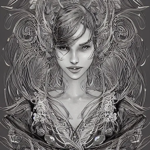 Image similar to the most ridiculously beautiful and elegant woman ever imaginable, an ultrafine detailed illustration by james jean, final fantasy, intricate linework, bright colors, behance contest winner, vanitas, angular, altermodern, unreal engine 5 highly rendered, global illumination, radiant light, detailed and intricate environment