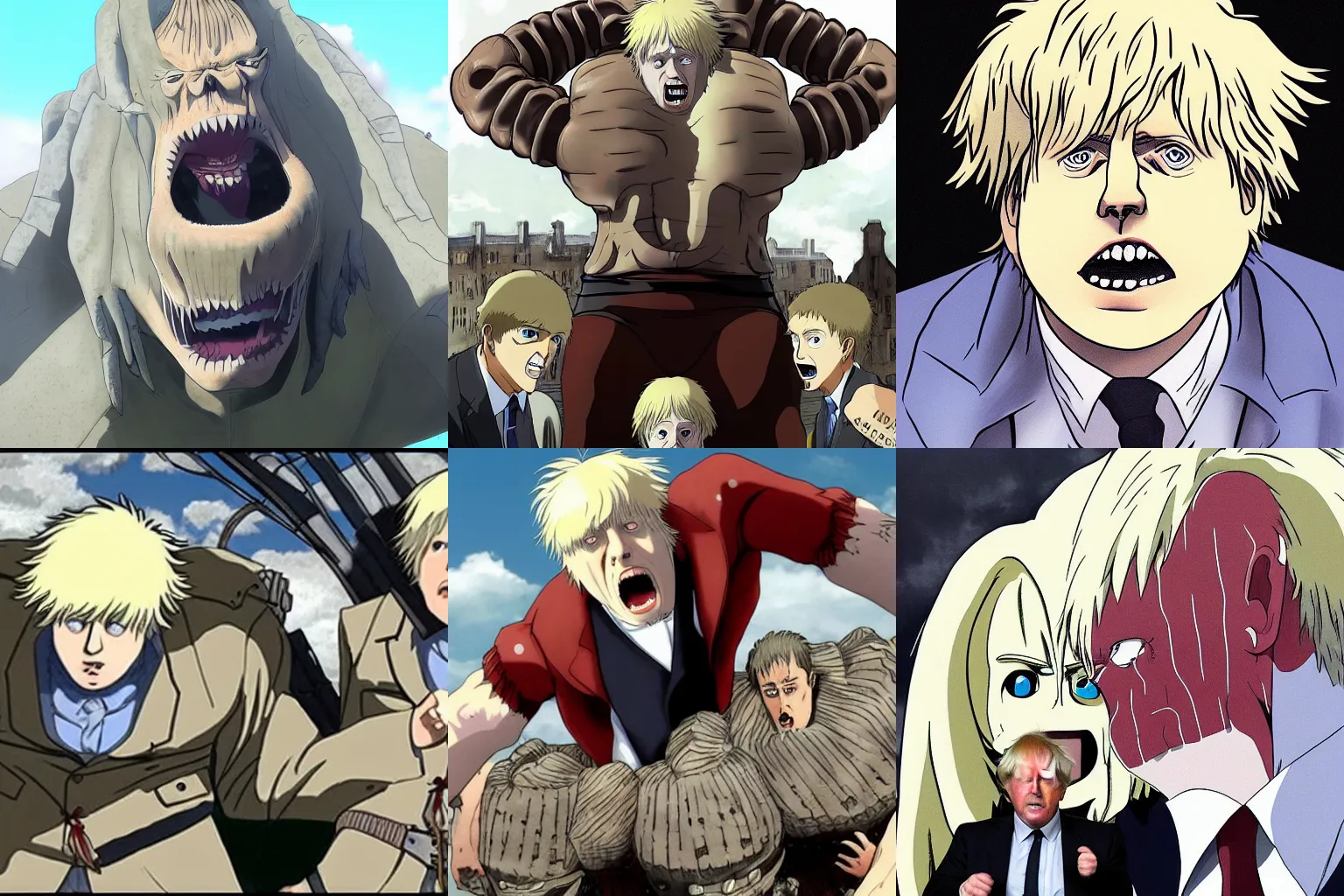 prompthunt: “ donald trump as an ugly titan, attack on titan