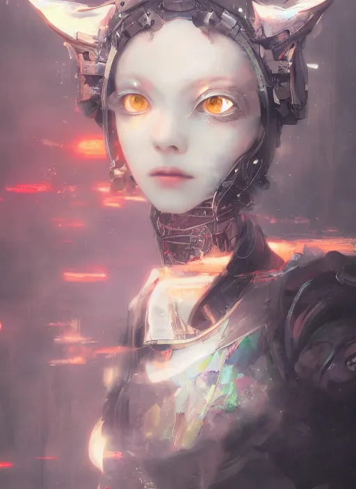 Image similar to matte painting, by yoshitaka amano, by ruan jia, by conrad roset, by good smile company, detailed anime 3d render of a female jester android, portrait, cgsociety, artstation, quirky mechanical costume and grand headpiece, surreal mystical atmosphere