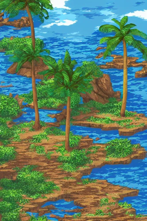 Prompt: “ a pre - rendered background from a 1 9 9 9 jrpg, tropical ”