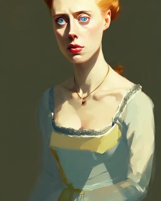 Prompt: hyper - realistic portrait of deborah ann woll as a jane austen character by atey ghailan, by greg rutkowski, by greg tocchini, by james gilleard, by joe fenton, by kaethe butcher, dynamic lighting, gradient light yellow, brown, blonde cream and white color scheme, grunge aesthetic