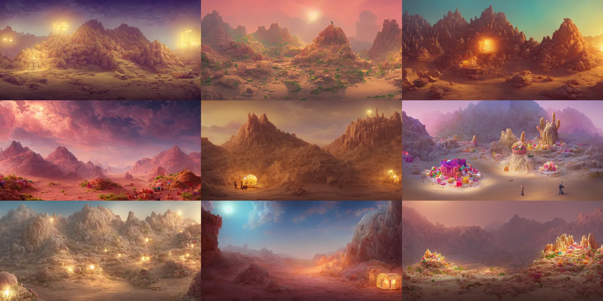 Prompt: desert made from icecream and candies, handsome, intricate, detailed, volumetric lighting, scenery, digital painting, highly detailed, artstation, sharp focus, illustration, concept art, 8 k, no blur, hyper realistic, magic world