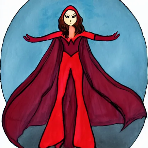 Image similar to child's drawing of scarlet witch.