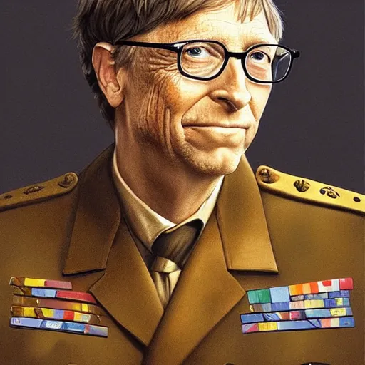 Image similar to portrait of Bill Gates as a German Officer, elegant, intricate, headshot, highly detailed, digital painting, artstation, concept art, sharp focus, illustration, art by artgerm and greg rutkowski and alphonse mucha