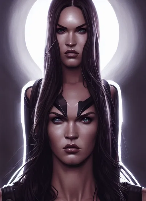 Prompt: symmetry!! gantz portrait of megan fox as rogue, unholy, intricate, highly detailed, dynamic lighting, digital art, digital painting, artstation, terence nielsen, sharp focus, illustration, art by artgerm and greg rutkowski and moebius, 8 k