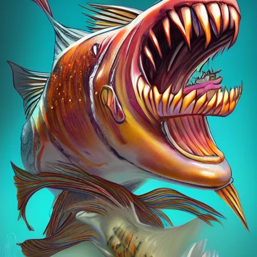 Image similar to an ugly fish eating an ugly fish, illustration, ultra detailed, in the style of artgerm, trending on artstation