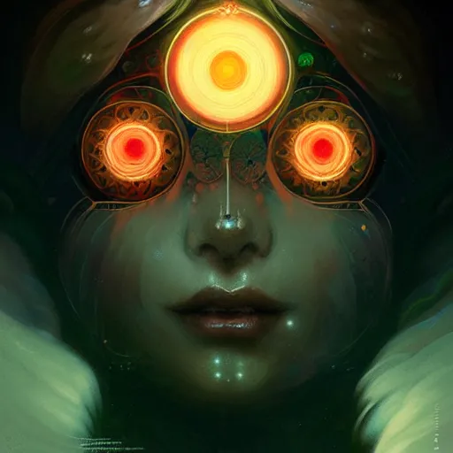 Prompt: Chakra Diagram Face, glowing eyes, cyborg, universe, mushrooms, detailed, intricate, elegant, highly detailed, digital painting, artstation, concept art, smooth, sharp focus, illustration, art by Krenz Cushart and Artem Demura and alphonse mucha