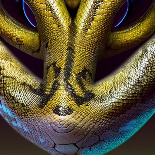 Prompt: photorealistic snake with a cat face. hyperdetailed photorealism, 1 0 8 megapixels, amazing depth, high resolution, 3 d shading, 3 d finalrender, 3 d cinematic lighting, glowing rich colors, psychedelic overtones, artstation concept art.