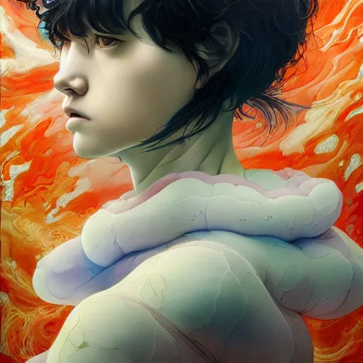 Image similar to prompt : figurative unique portrait soft light painted by james jean and katsuhiro otomo and erik jones, inspired by akira anime, smooth face feature, intricate oil painting, high detail illustration, sharp high detail, manga and anime 1 9 9 9