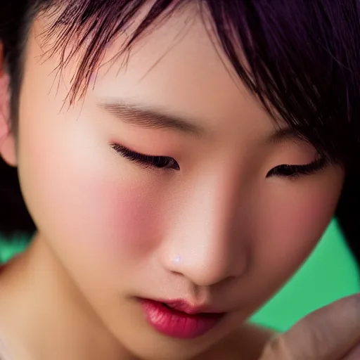Prompt: close photo of asian young woman, colors, sharpen, 4k, 85mm, award winning, documentary, realistic, professional light, detailed