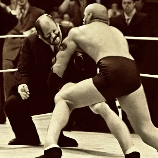 Prompt: maniac marvin mcglory wrestling a bear. madison square garden, 1 9 6 8. award - winning photograph.