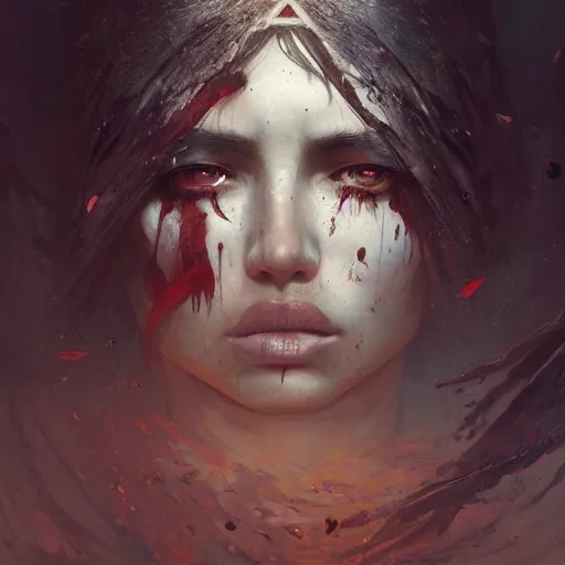 Prompt: painting of a warrior woman, sad, cry, gloomy, blood, fire, intricate, elegant, highly detailed, digital painting, artstation, concept art, matte, sharp focus, illustration, octane render, unreal engine, art by aenaluck and roberto ferri and greg rutkowski, epic fantasy, digital painting