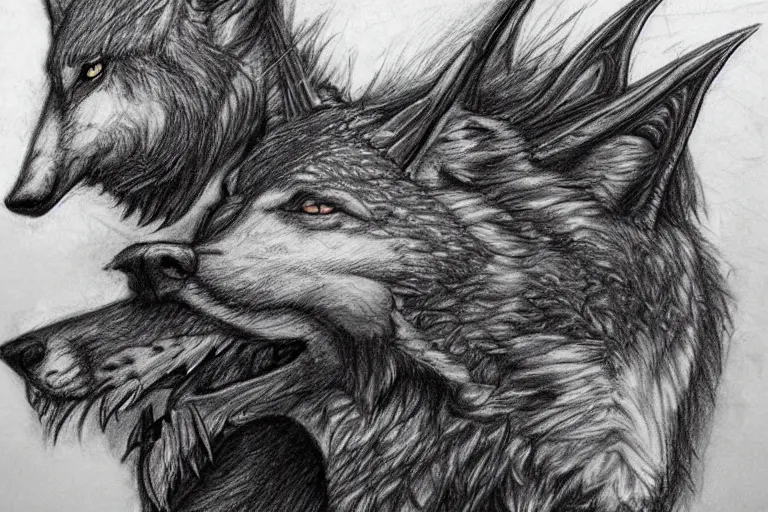 Image similar to a pencil drawing of a wolf, full body, D&D, armor, made by by Pen Tacula