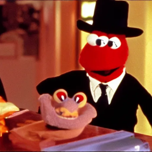 Prompt: Kermit the Frog and Fozzie Bear, Pulp Fiction still frame, cinematic