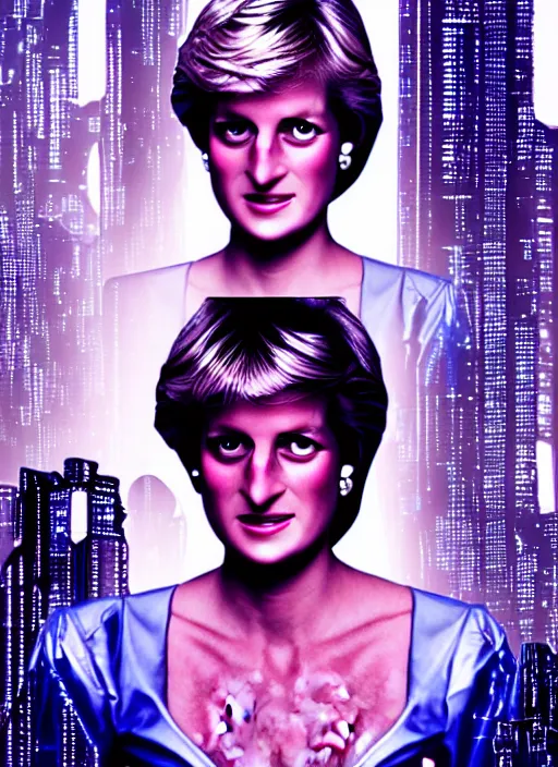 Prompt: princess diana as a cyberpunk woman, intricate, cinematic lighting, highly detailed, canon 3 5 mm photography, horizontal symmetry, smooth, sharp focus