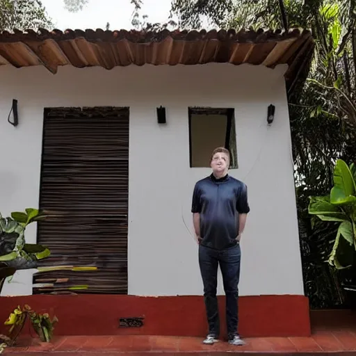 Prompt: elon musk living for rent in a 1 7 square meter house in colombia in unbearable heat, very realistic, ultra detailed, photorealistic