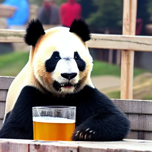 Image similar to big panda drinking beer