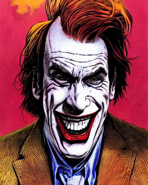 Prompt: portrait of saul goodman as the joker, colorful, art by makoto shinkai and peter elson, bernie wrightson