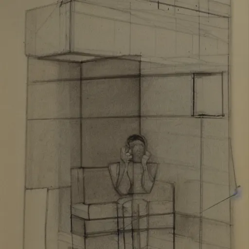 Prompt: an architectural drawing of the portrait of an exhausted architect