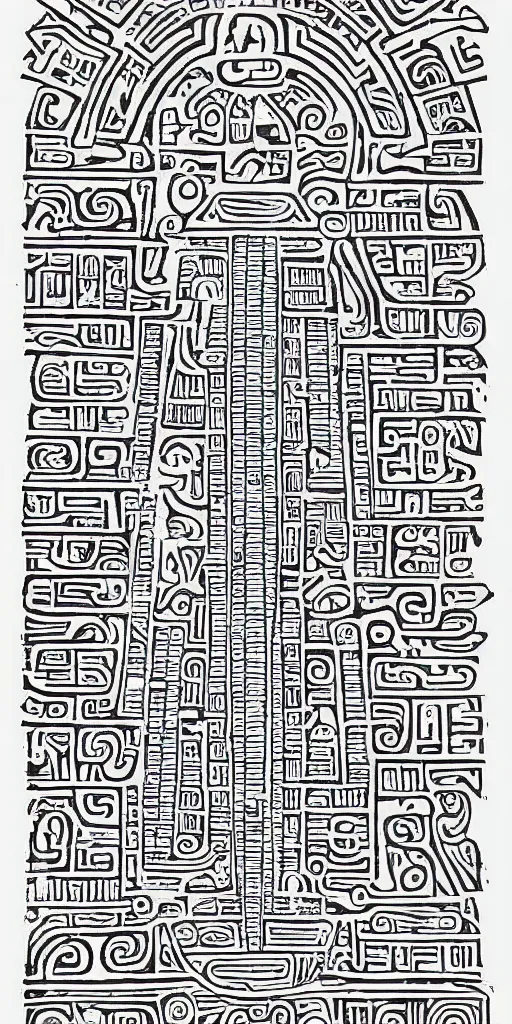 Image similar to mayan hieroglyph blueprints to a spaceship