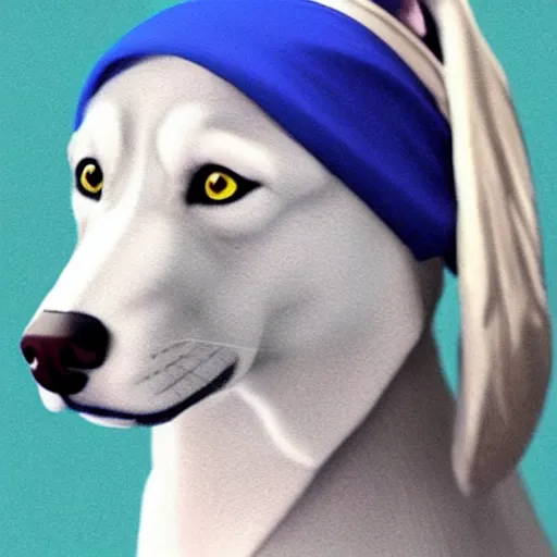 Image similar to girl with a pearl earring but as a siberian husky dog, ultra realistic, very detailed