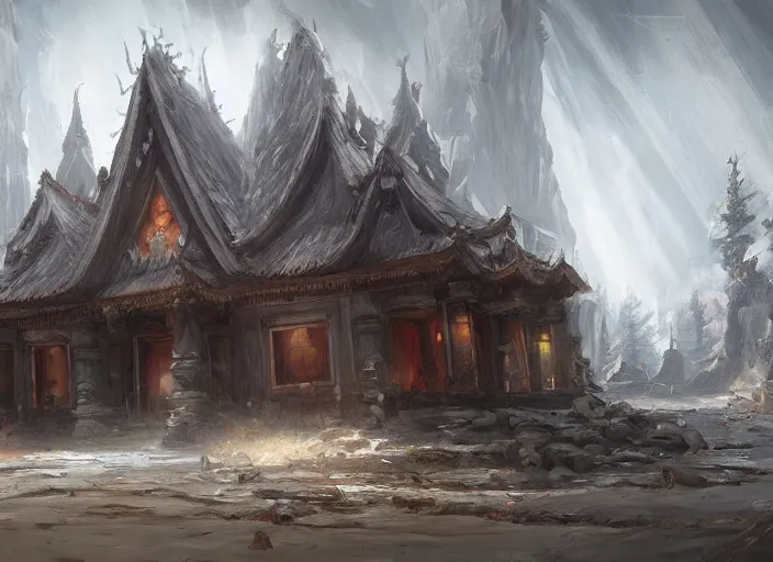 Image similar to cinematic shot, concept art of temple, oil painting by jama jurabaev, extremely detailed, brush hard, artstation, for aaa game, high quality, brush stroke