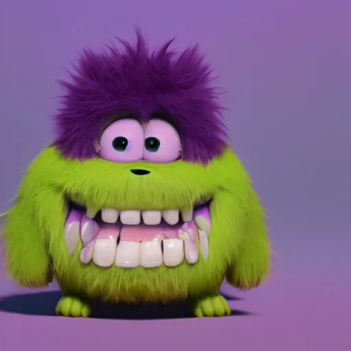 Prompt: a purple fluffy monster, adorable and cute, pixar, octane render, 4k