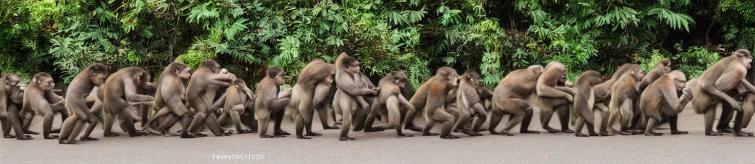 Prompt: a conga line of chunky monkeys