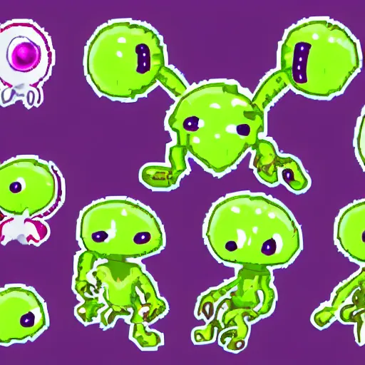 Prompt: cute alien spritesheet