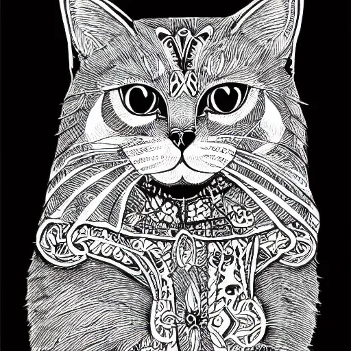 Prompt: cat doodle by visoth kakvei: 4 black and white intricate detailed illustration